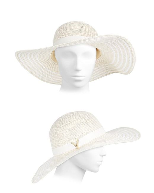 Vince Camuto Natural Logo Faux Leather Trim Sun Hat