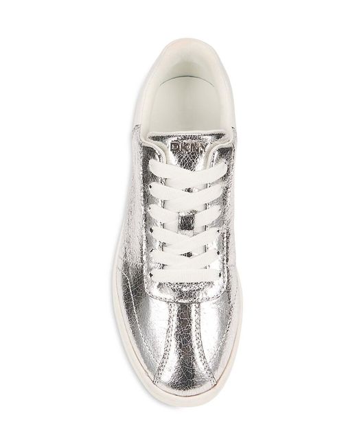 DKNY White Seacliff Metallic Low-Top Sneakers
