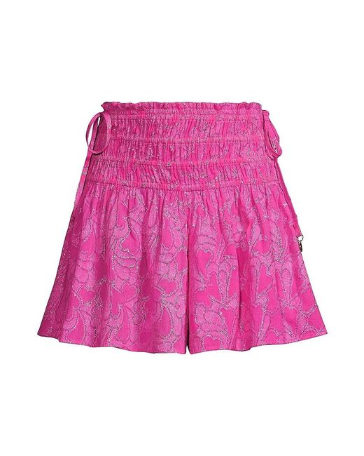 MILLY Pink Wendy Heart Cotton-Blend Jacquard Smocked Shorts