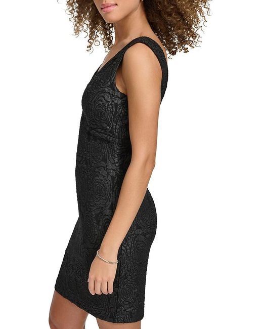 Siena Jewelry Black Floral Stretch Jacquard Minidress