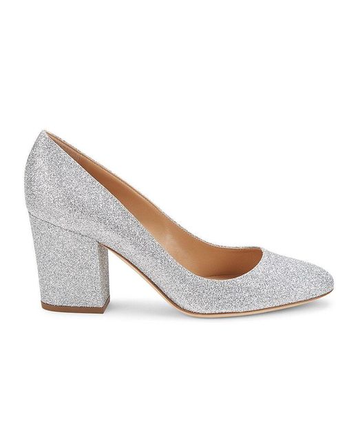Sergio Rossi Block Heel Glitter Leather Pumps in White Lyst