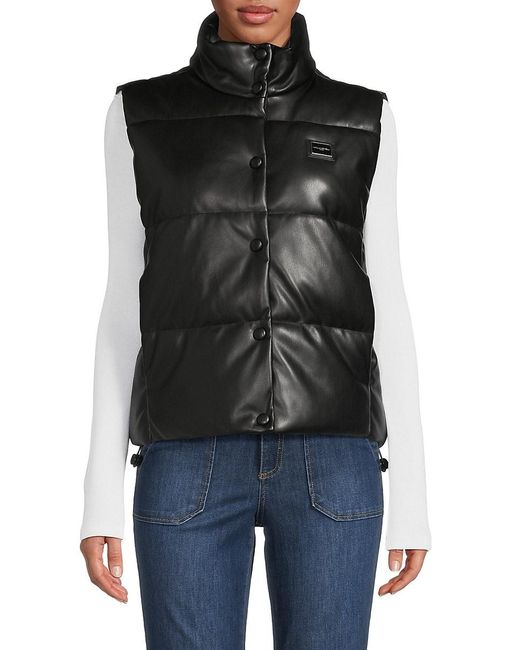 Karl Lagerfeld Faux Leather Puffer Vest in Black | Lyst UK