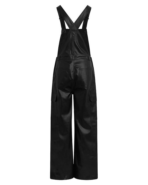 Hudson Black Utility Wide Leg Faux Leather Overalls