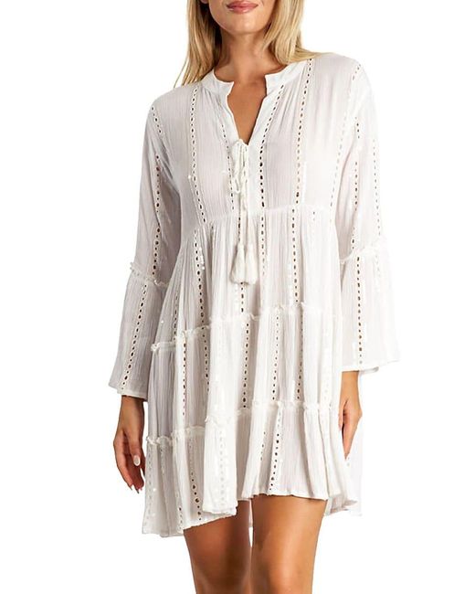 La Moda Clothing White Eyelet Tassel Cover-Up Dress