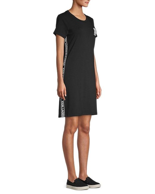Karl Lagerfeld Logo Side-tape T-shirt Dress in Black | Lyst
