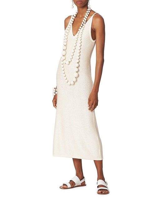Carolina Herrera Lurex Knit V-neck Midi-dress in White | Lyst