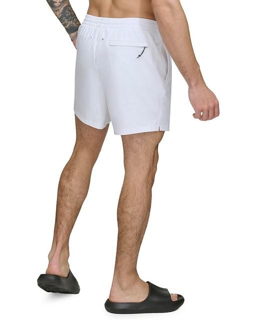 DKNY White Standard Fit Flat Front Swim Shorts for men