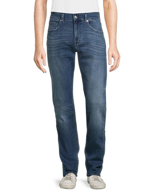 7 For All Mankind Blue High Rise Straight Jeans for men