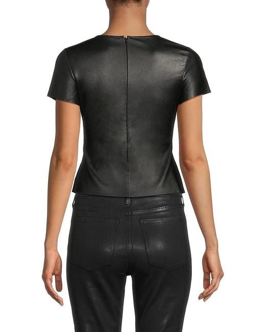 AS by DF Green Brando Stretch-Leather Short-Sleeve Top