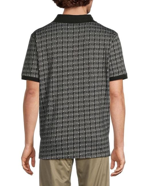 Karl Lagerfeld Gray Geometric Cotton-Blend Polo Shirt for men