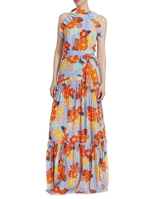 Borgo De Nor Women's Red Tatiana Floral Ruffle-Trimmed Maxi Dress