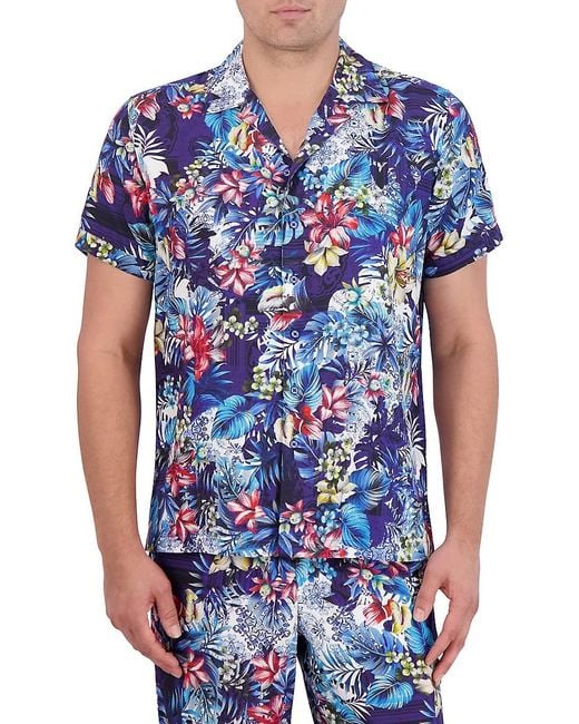 Robert Graham Blue Merrick Floral Camp Shirt for men