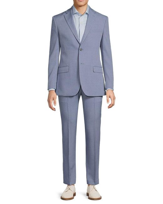 DKNY Blue Solid Stretch Slim-Fit Suit for men