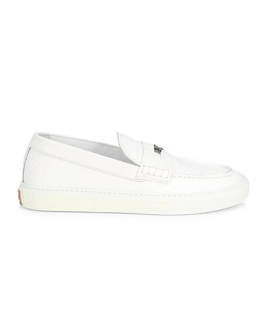 Roberto Cavalli White Textured Leather Bit Loafers for men