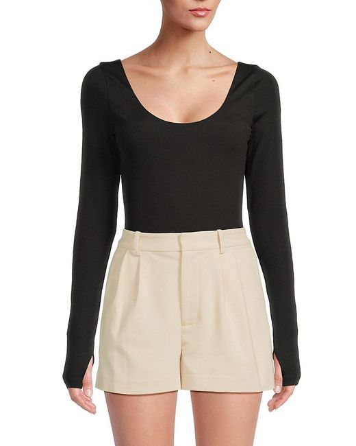 Alice + Olivia Black Rhys Ribbed Bodysuit