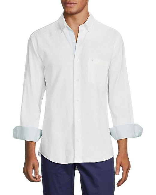 Tailorbyrd White Linen Blend Contrast Sport Shirt for men