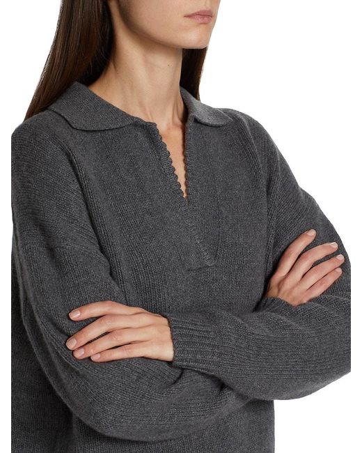 Theory Scalloped Wool-blend Polo Sweater in White | Lyst UK