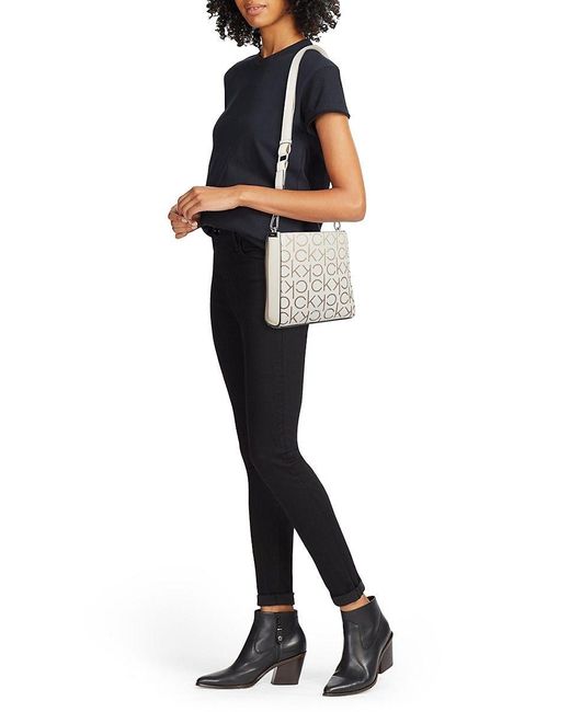Calvin Klein White Maddi Monogram Crossbody Bag