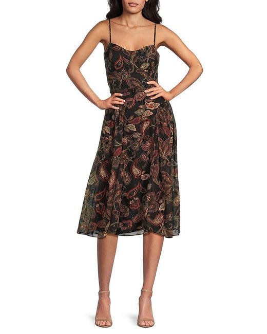 BCBGMAXAZRIA Women's Brown Paisley Print Midi-Dress BCBGMAXAZRIA Women's Brown Paisley Print Midi-Dress