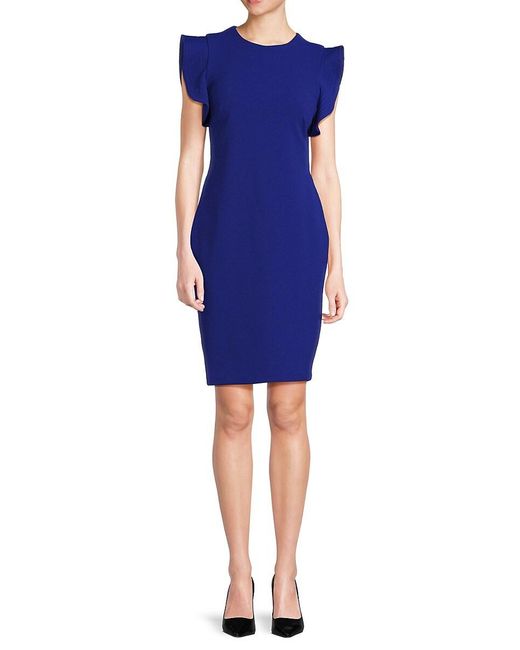 Calvin Klein Blue Solid Sheath Mini Dress