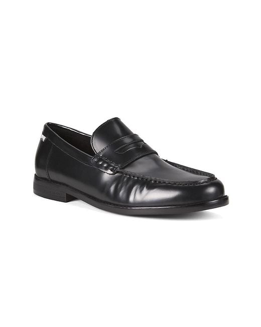 Kenneth Cole Black Moc Toe Leather Penny Loafers for men