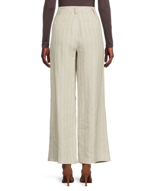 Saks Fifth Avenue Natural Striped High Rise 100% Linen Pants
