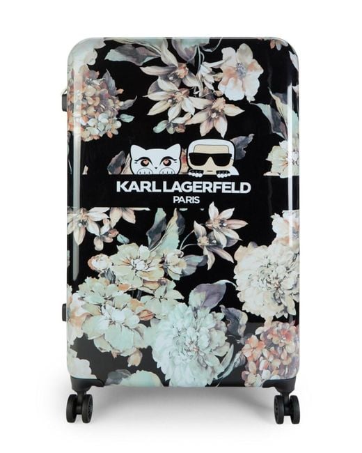 Karl Lagerfeld Black 28-inch Floral Spinner Suitcase