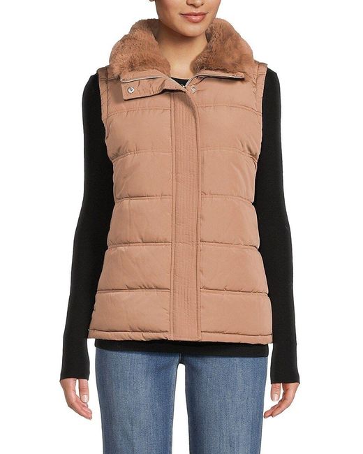 Calvin Klein Faux Fur Trim Puffer Vest in Blue Lyst