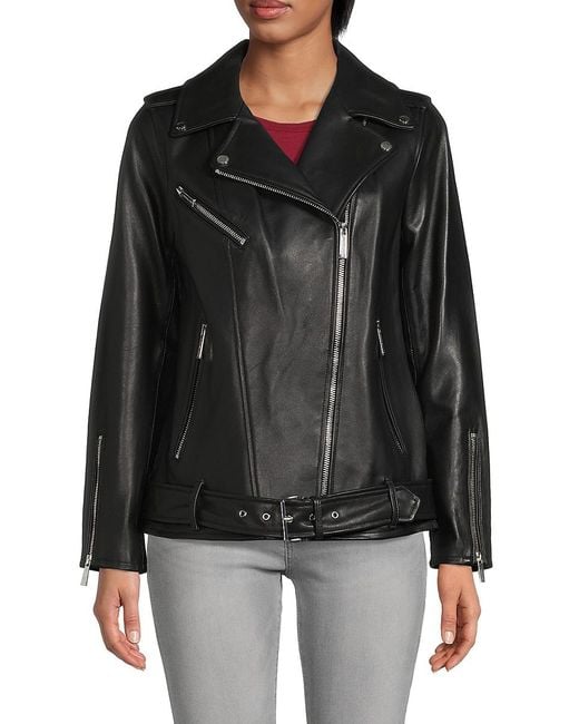 MICHAEL Michael Kors Missy Belted Leather Jacket in Black Lyst UK
