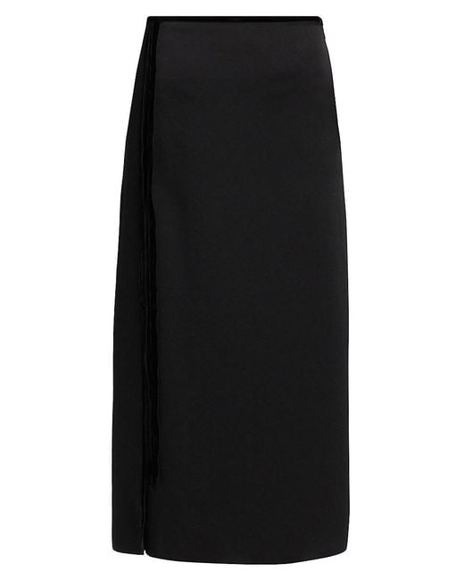 Vince Black Velvet Trim Side-Slit Midi-Skirt