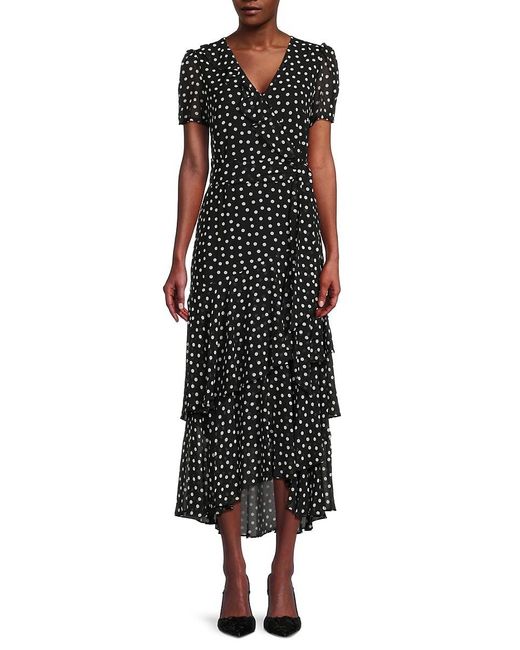 Karl Lagerfeld Black Dot Print Ruffle Midi Dress