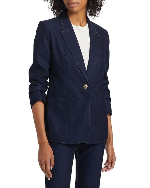 Tahari Blue Gavi Twill Single-Button Blazer