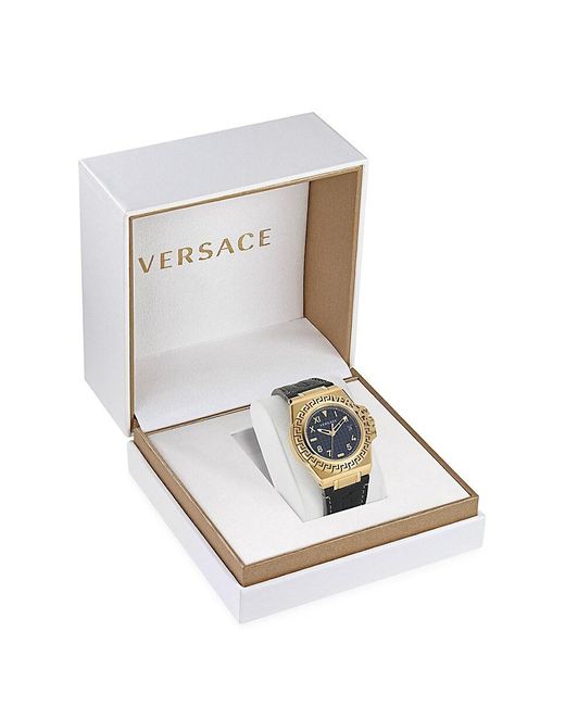 Versace Multicolor Greca Reaction 44mm Ip Yellow Gold Stainless Steel Case & Leather Strap Watch for men