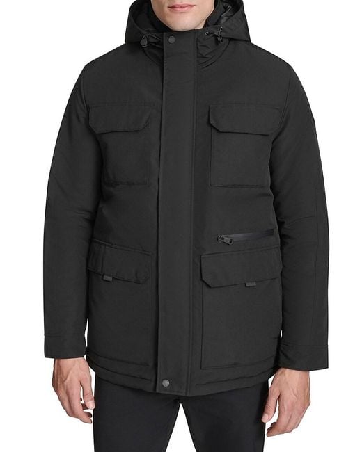 Kenneth Cole Black Oxford Weave Regular Fit Parka for men