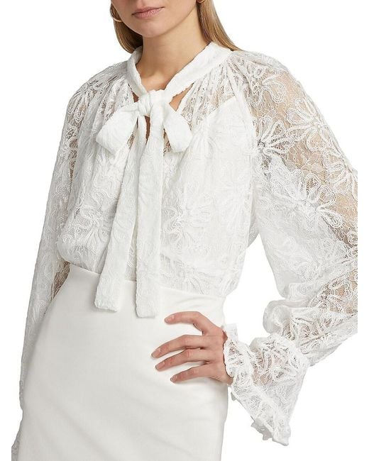 Kobi Halperin Black Posy Lace Tie-Neck Blouse