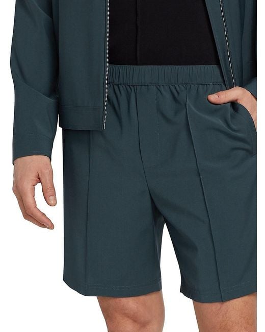 Helmut Lang Blue Pintucked Wool-Blend Shorts for men