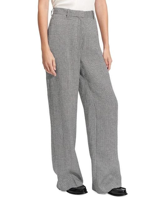 Theory Gray Houndstooth Linen-Blend Straight Trousers