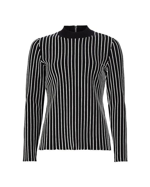 Tahari Black Winslow Striped Mock-turtleneck Sweater