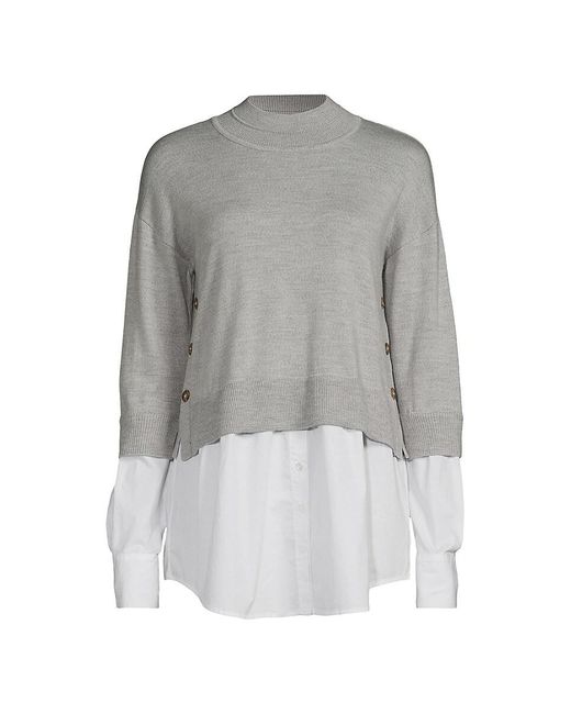 Veronica Beard Gray Ravi Merino Wool 2-layer Sweater