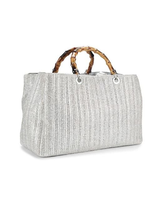 Collection 18 White Textured Bamboo Handle Tote