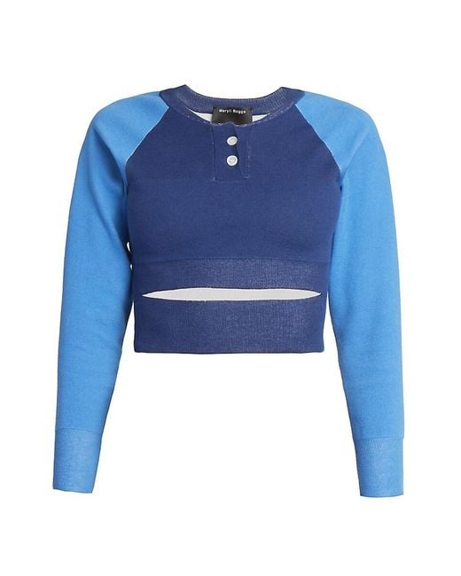 MERYLL ROGGE Blue Cropped Raglan Baseball T-Shirt
