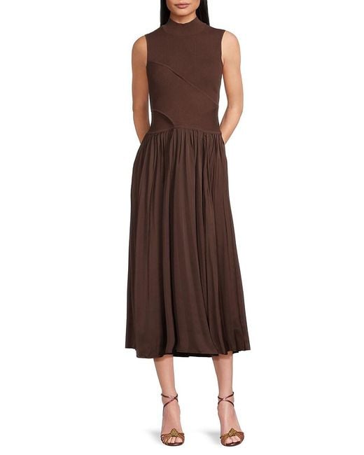 10 Crosby Derek Lam Brown Maizie Pleated A-Line Midi-Dress
