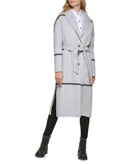 Karl Lagerfeld Belted Wool Blend Coat in Gray | Lyst
