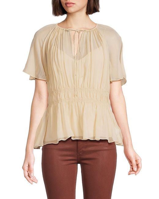 Theory Natural Flutter Sleeve Silk Peasant Top