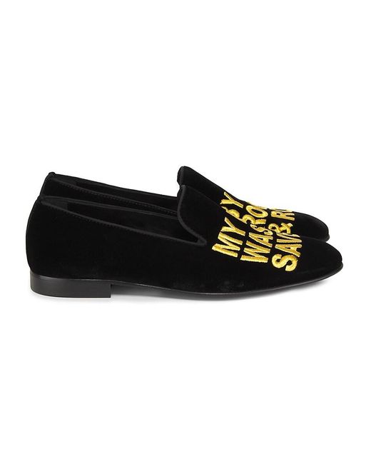 John Richmond Black Rock & Roll Embroidered Velvet Slippers for men