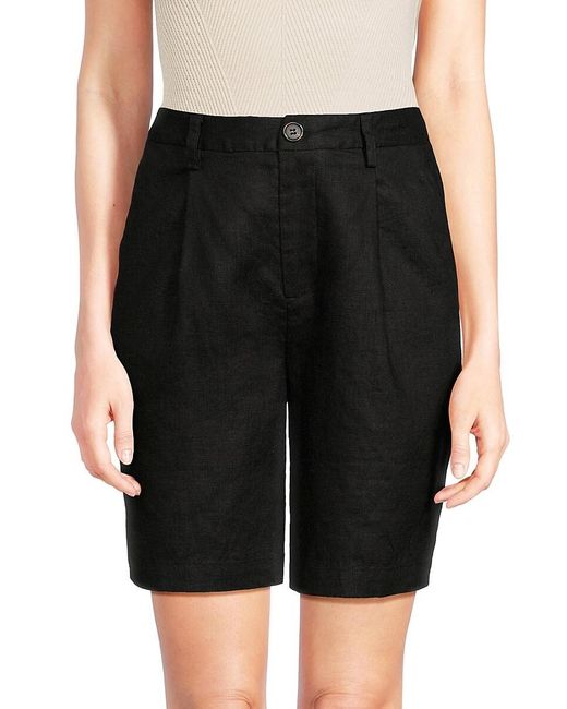 Saks Fifth Avenue Black High Rise 100% Linen Shorts