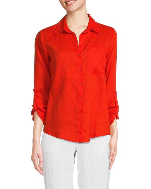 Saks Fifth Avenue Red 100% Linen Patch Pocket Shirt