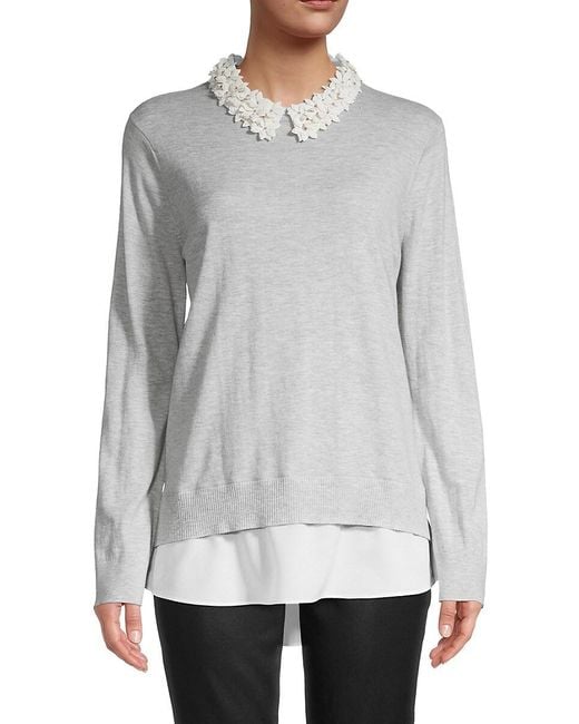 Ted Baker Cotton Floral Collar Layered Sweater in Grey (Gray) Lyst