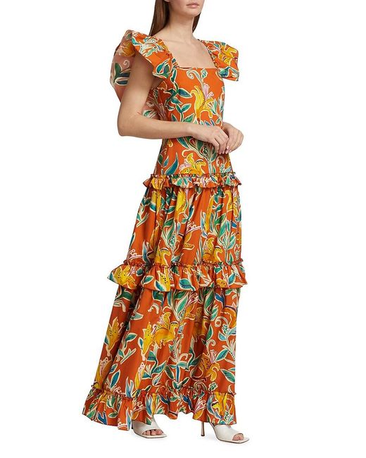LaDoubleJ Orange La Doublej Scarlett Floral Tiered Maxi Dress