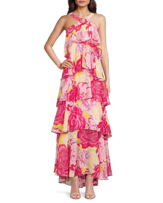 Vero Moda Pink Felicia Printed Ruffle Maxi Dress